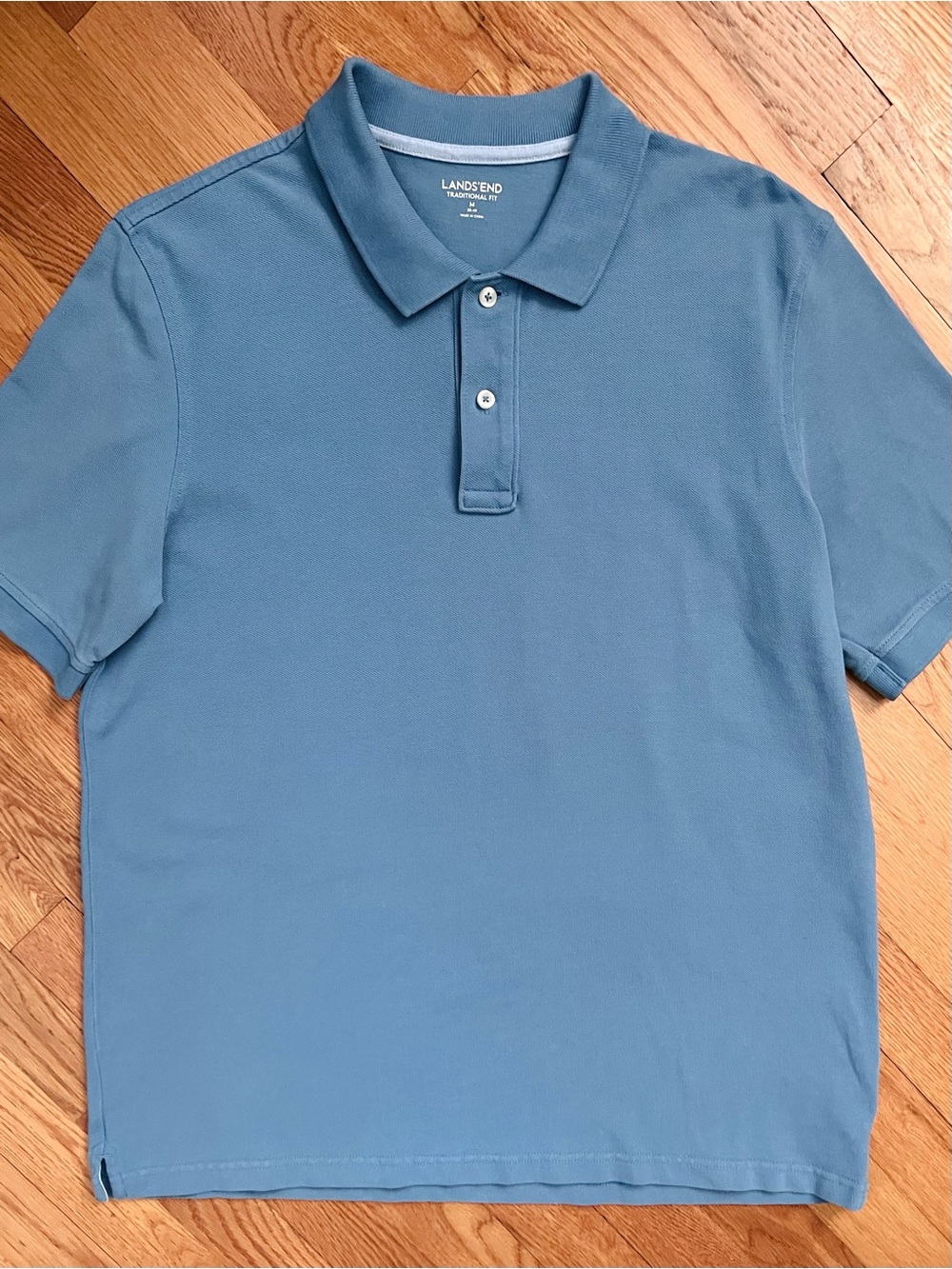 Lands' End Men's Traditional Fit Polo Shirt Blue 100% Cotton Short Sleeve (M)